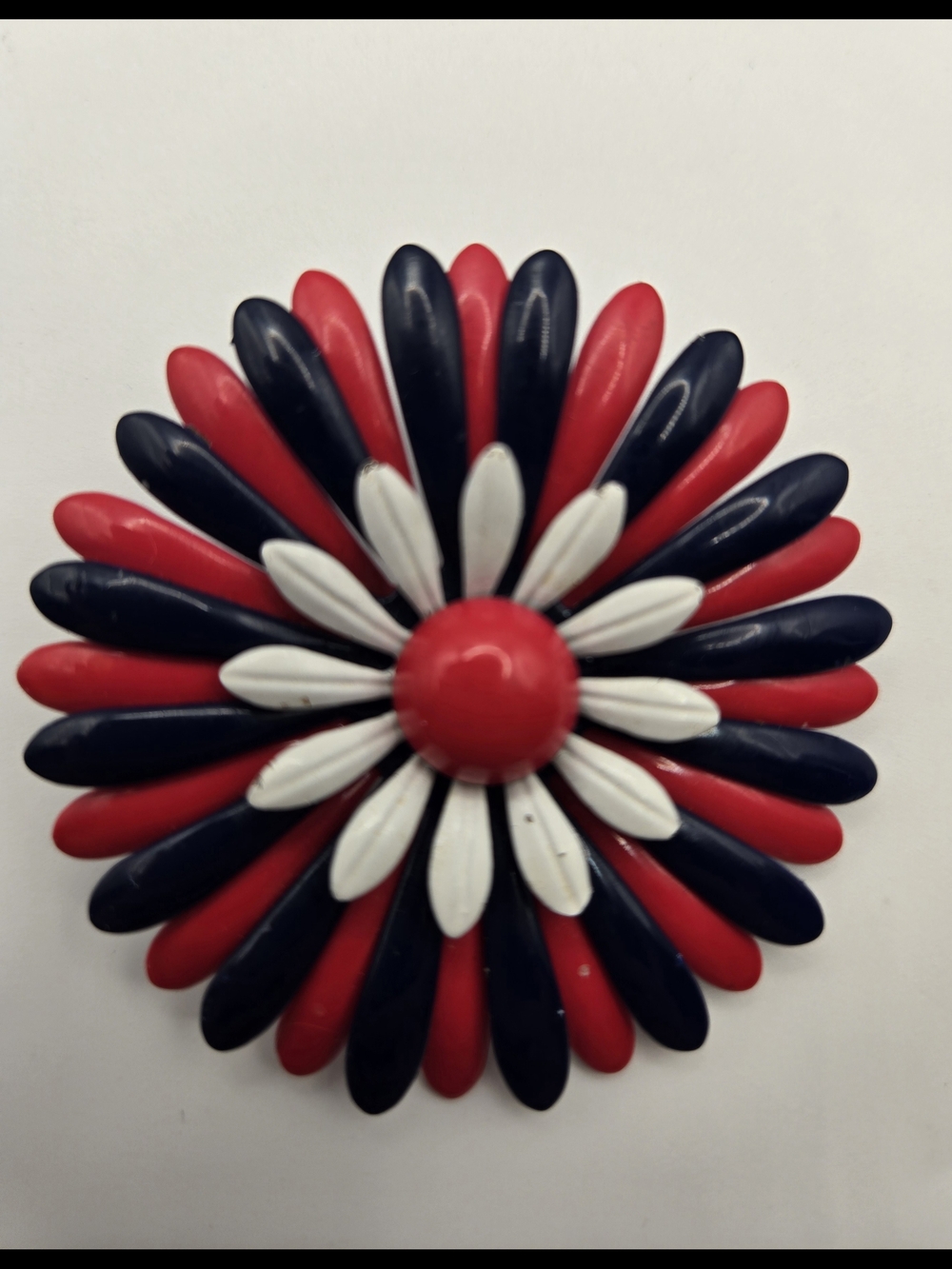Vintage Patriotic Red White Blue Flower Brooch MOD 4th July Independence 250yrs